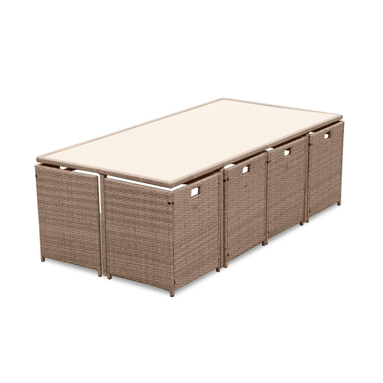8 to 12-seater rattan cube table set with chairs, Vabo 12, Beige, 110x222x73 cm,sweeek,Photo3