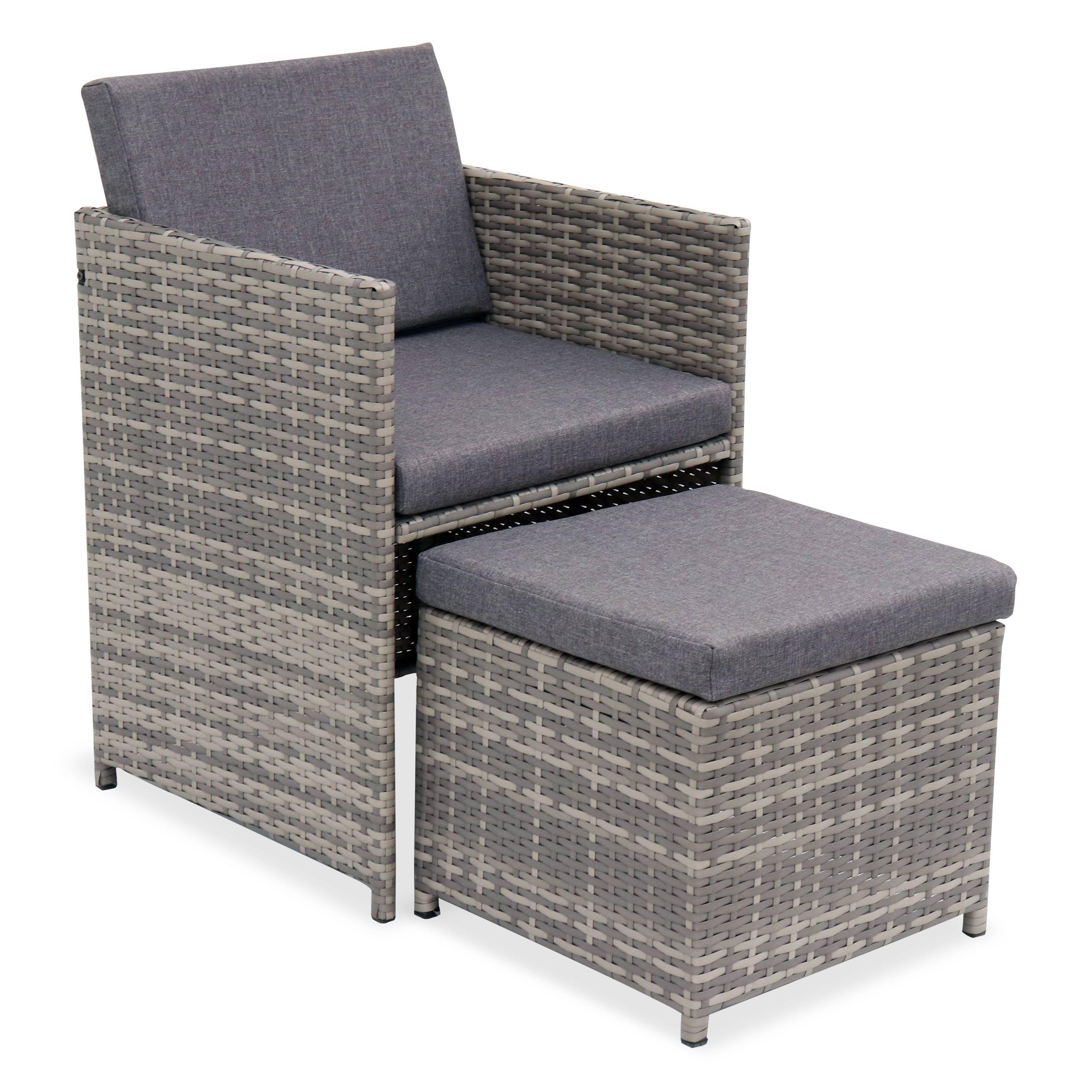 4 to 8-seater rattan cube table set with chairs, Vabo 8, Mixed Grey, 110x110x73 cm Photo4