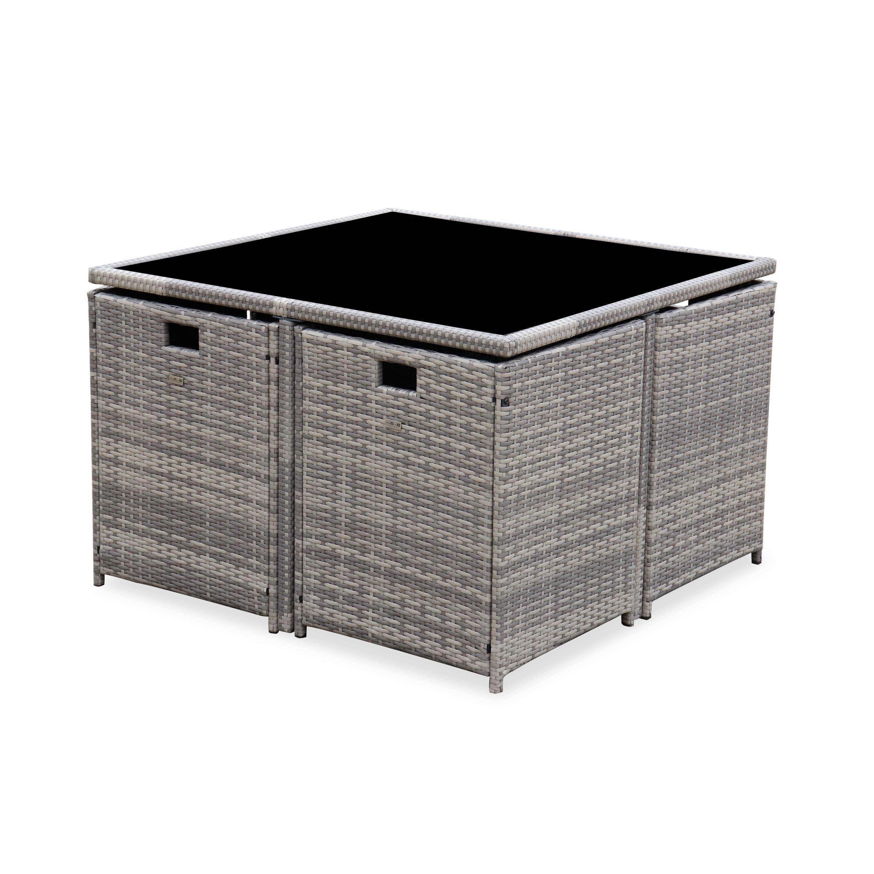 4 to 8-seater rattan cube table set with chairs, Vabo 8, Mixed Grey, 110x110x73 cm Photo3