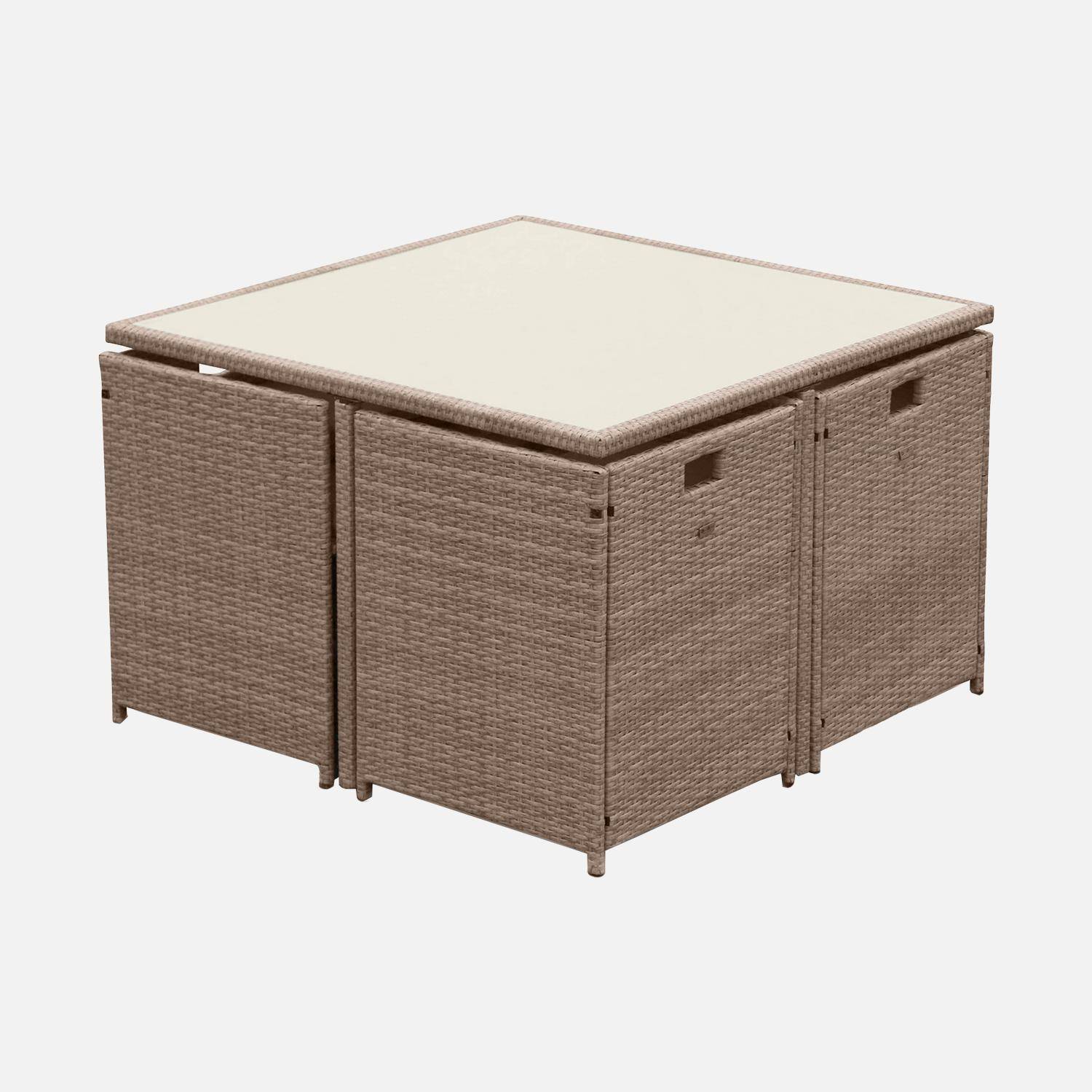 4 to 8-seater rattan cube table set with chairs, Vabo 8, Natural, 110x110x73 cm Photo3