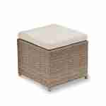 4 to 8-seater rattan cube table set - table, 4 armchairs, 4 footstools - Vabo 8 - Natural rattan, Beige cushions Photo5