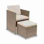 4 to 8-seater rattan cube table set - table, 4 armchairs, 4 footstools - Vabo 8 - Natural rattan, Beige cushions Photo3