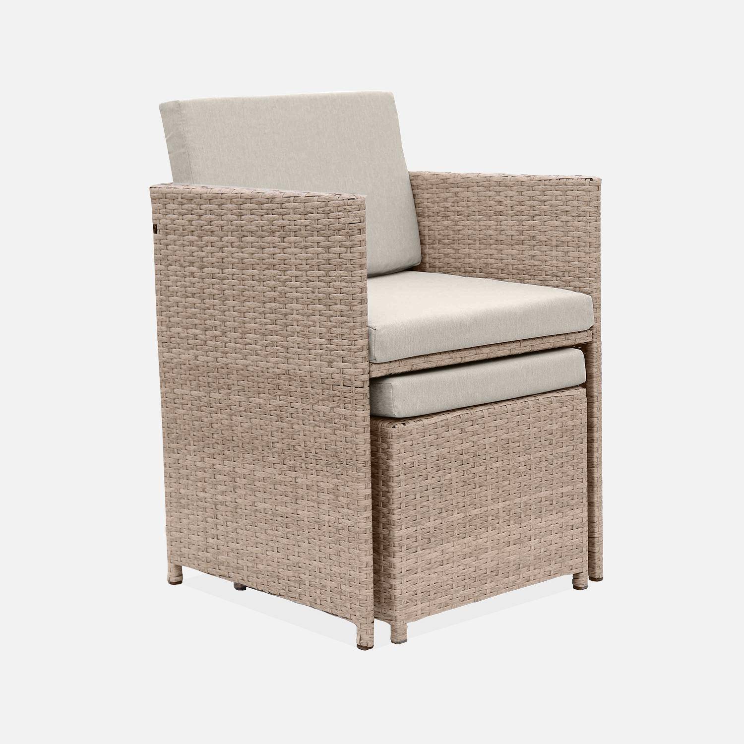 4 to 8-seater rattan cube table set with chairs, Vabo 8, Natural, 110x110x73 cm Photo4