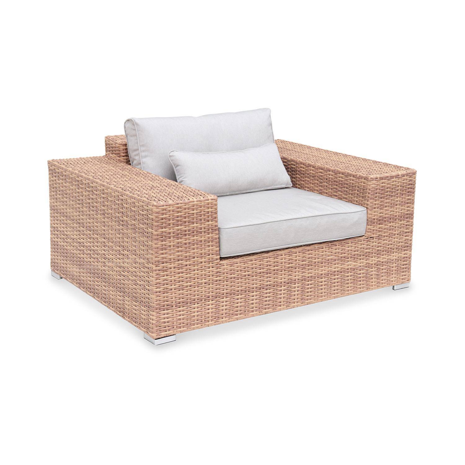 Extra-large 4-seater polyrattan garden sofa set - Sofa, 2 Armchairs, Coffee table - Gubbio - Beige,sweeek,Photo2
