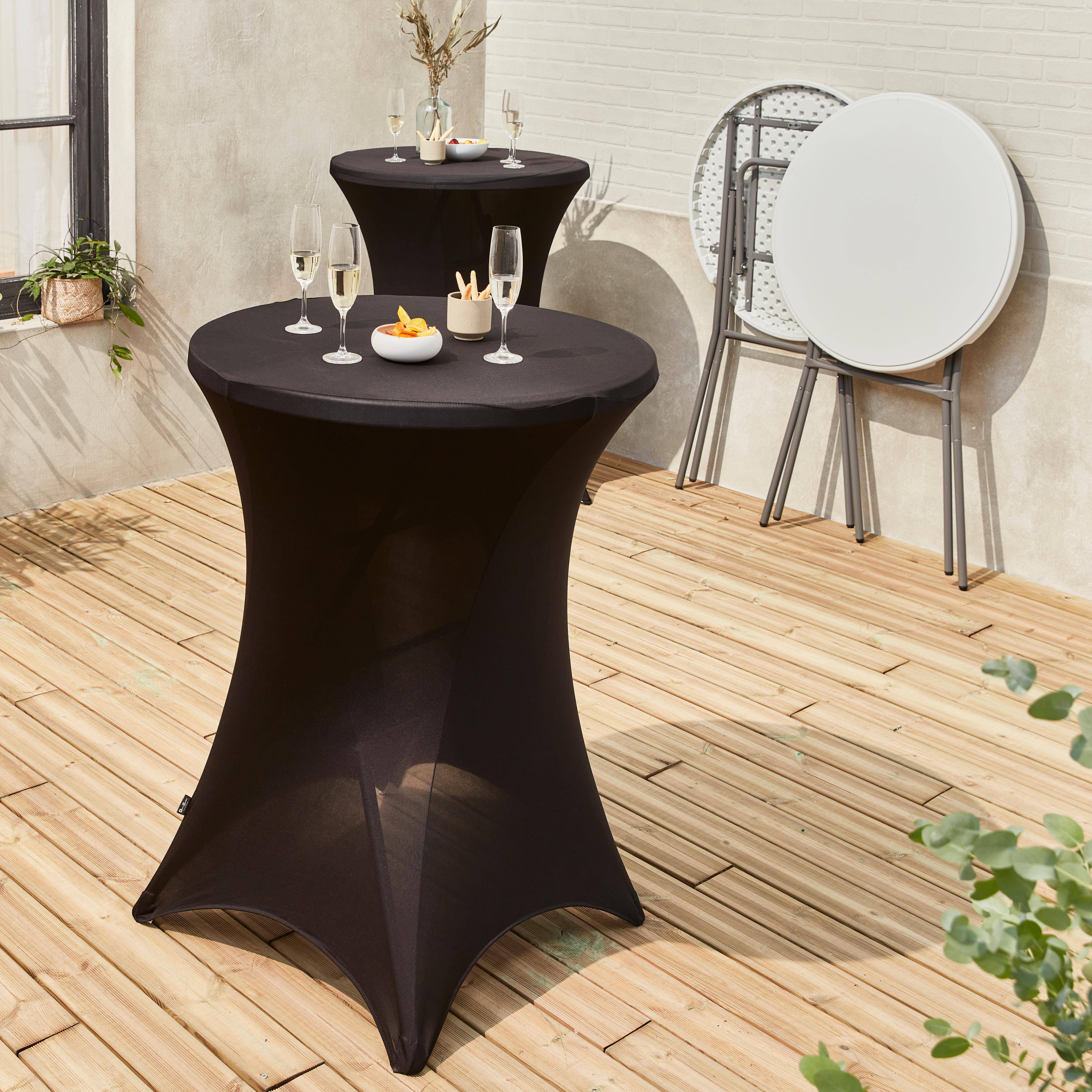 Set of 2 high tables - GALA - Mange debout, foldable, Ø80cm x 110cm + 2 black polyester covers Photo2