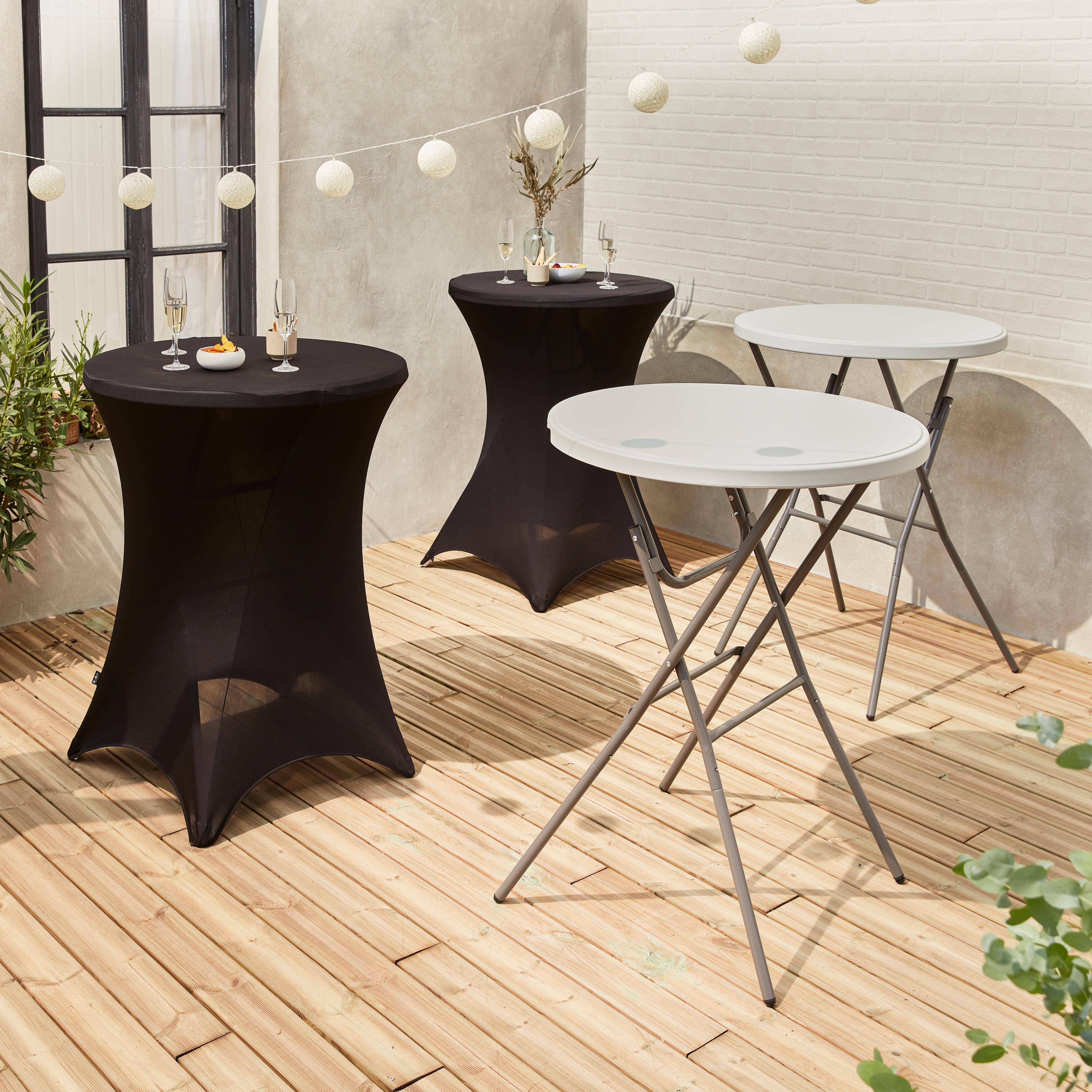 Set of 2 high tables - GALA - Mange debout, foldable, Ø80cm x 110cm + 2 black polyester covers,sweeek,Photo1