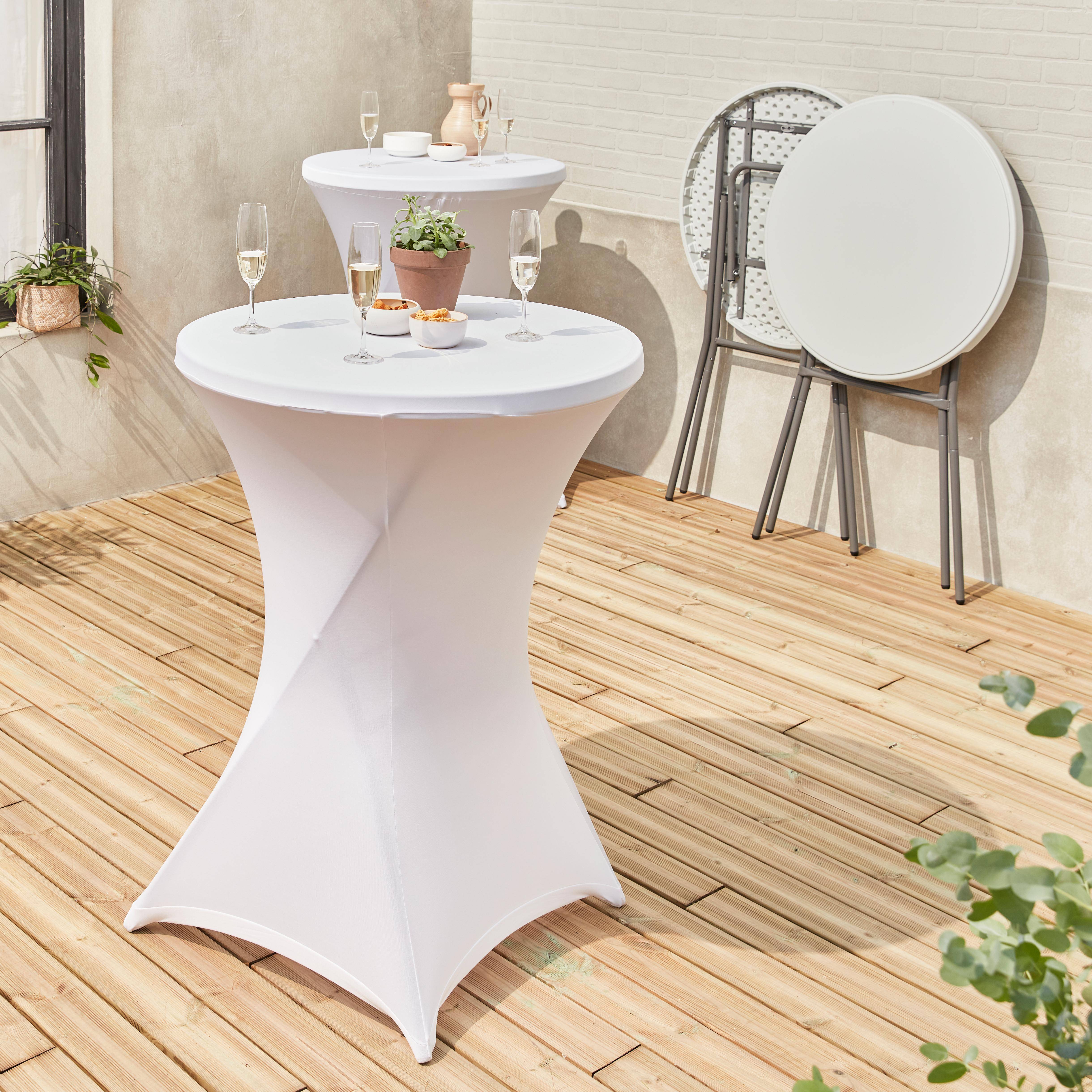 Set di 2 tavoli da ricevimento - GALA - Tavolo in piedi, pieghevole, Ø80cm x 110cm + 2 coperture in poliestere, bianco Photo2