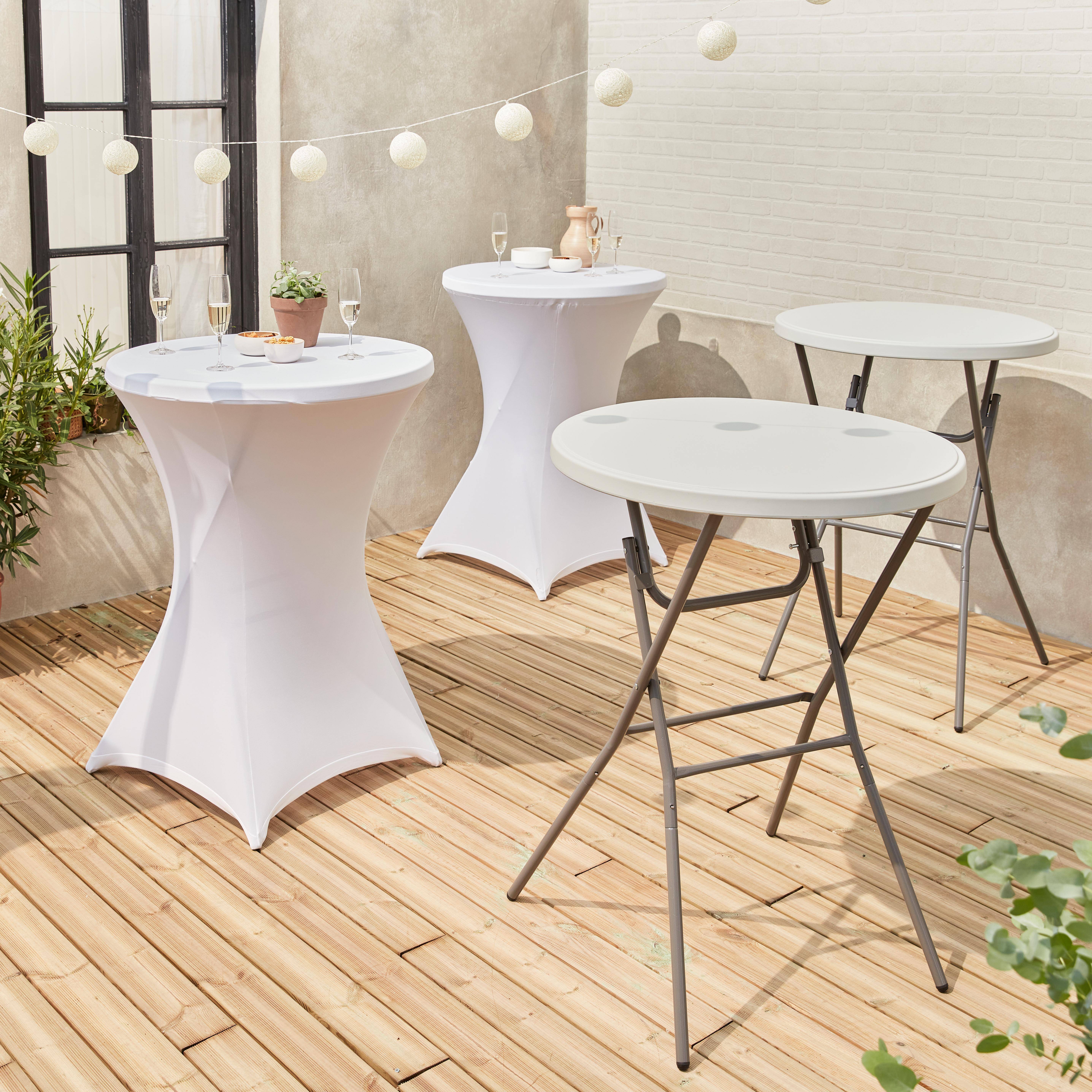 Set di 2 tavoli da ricevimento - GALA - Tavolo in piedi, pieghevole, Ø80cm x 110cm + 2 coperture in poliestere, bianco Photo1