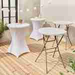 Lot de 2 tables hautes de réception – GALA – Mange debout, pliables, Ø80cm x 110cm +  2 housses en polyester, blanches Photo1