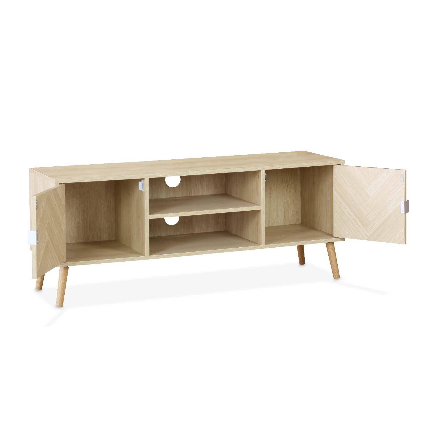 TV meubel houtlook visgraatmotief, 2 deurtjes, 120 x 39,5 x 48cm  Photo3