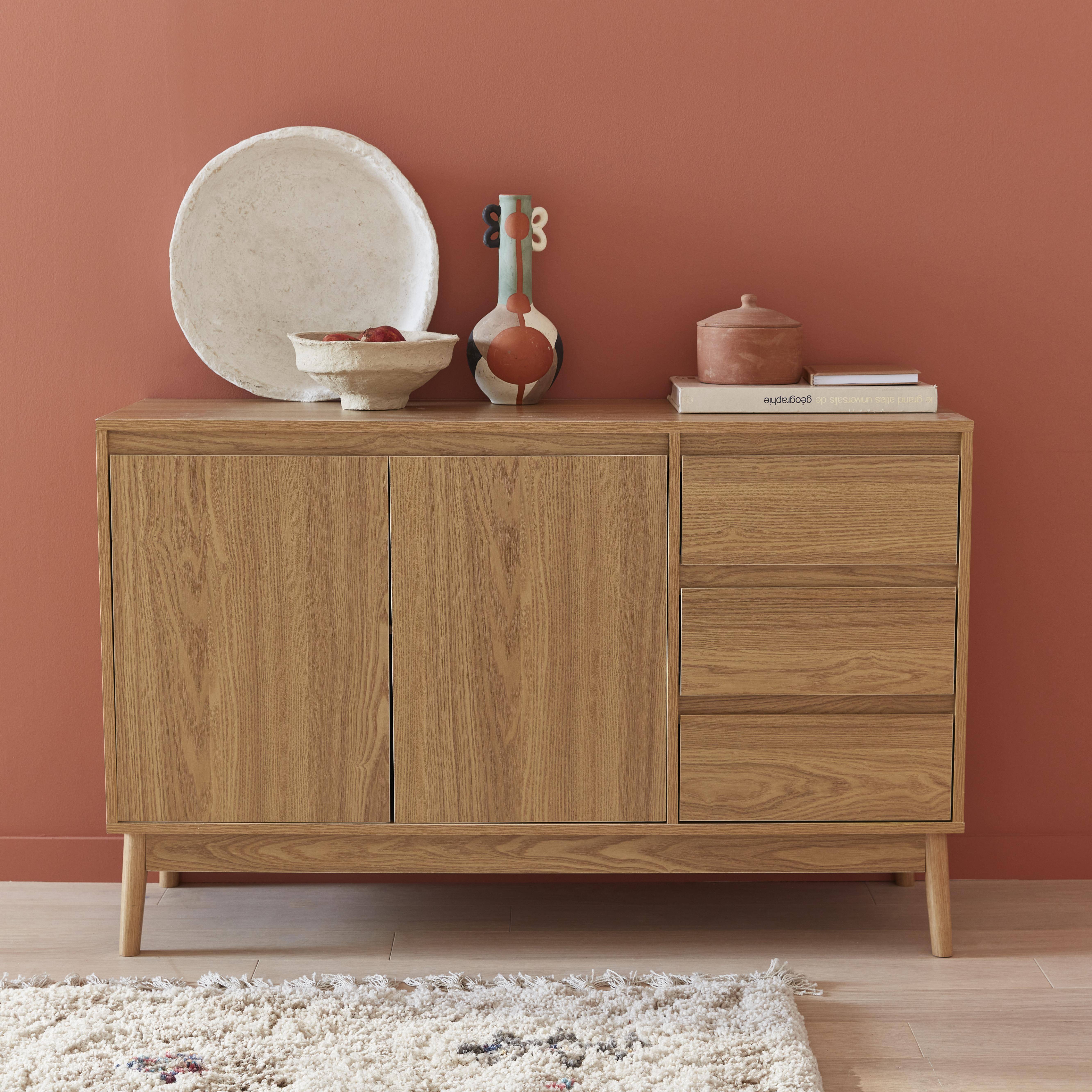 Wooden sideboard with 2 doors and 3 drawers L 120 x W 39 H 76cm - Dune Photo2