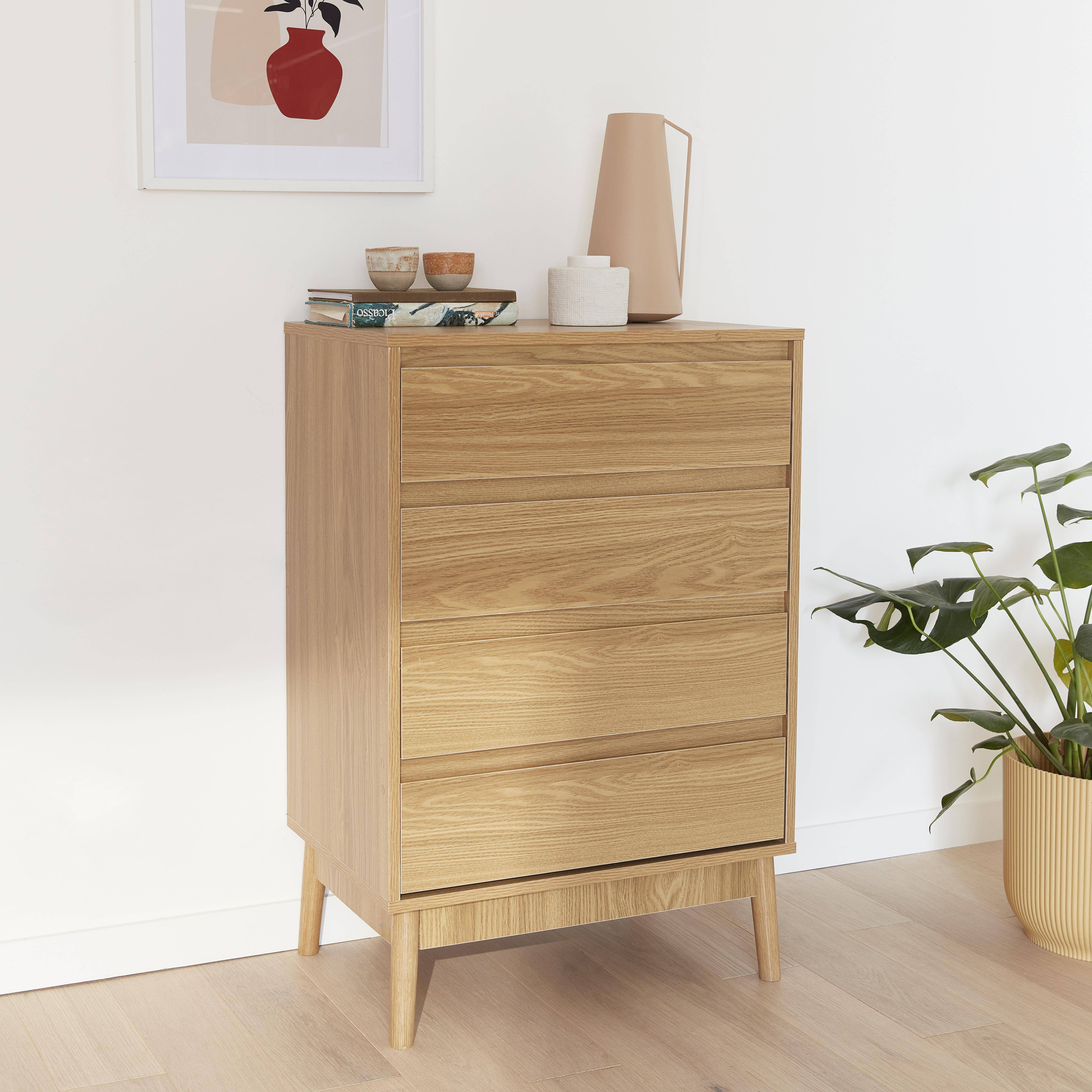 Wooden 4-drawer chest, 60x40x91cm - Dune - Natural wood colour Photo1
