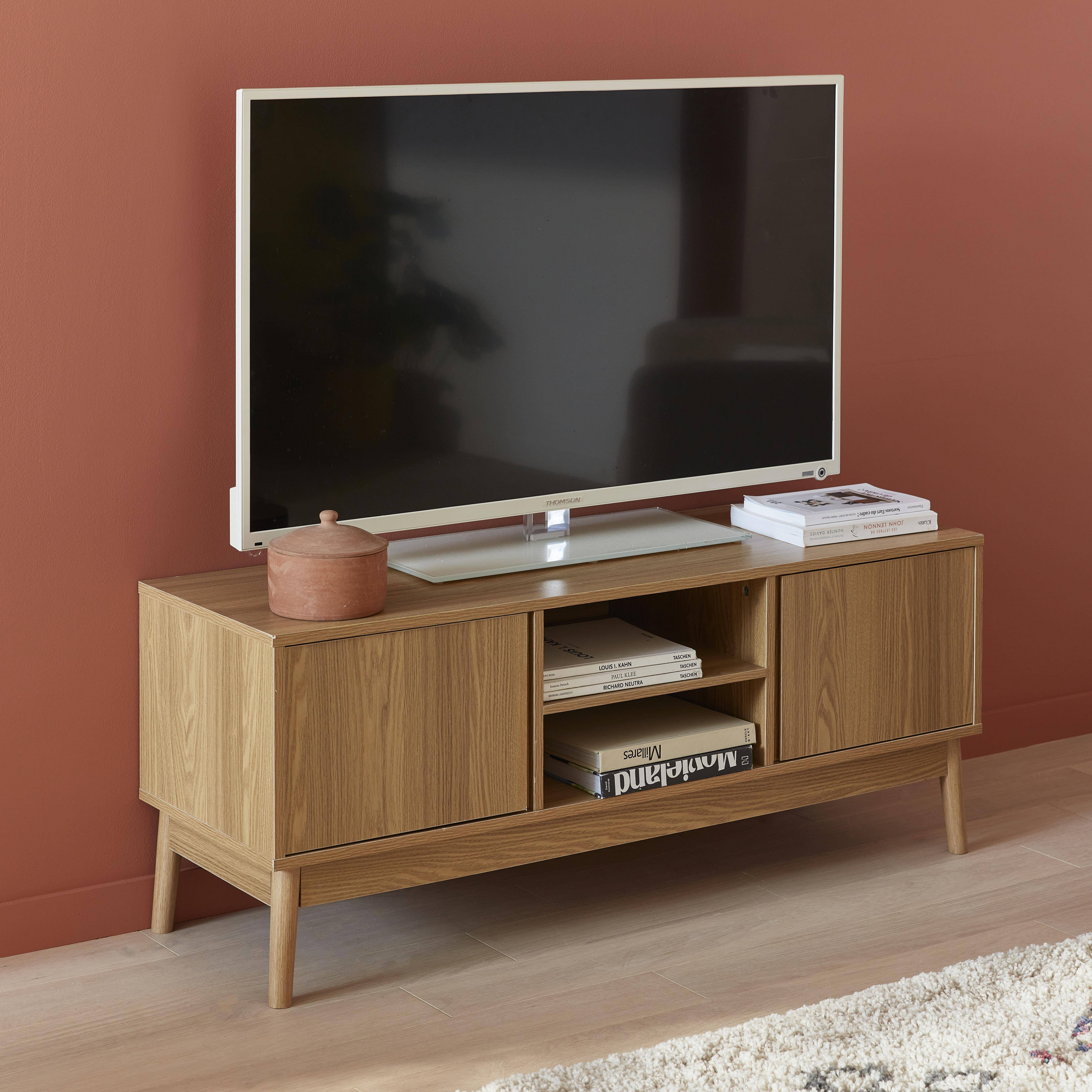TV stand with 2 doors and 2 storage nooks, 120x39x48cm - Dune - Natural wood Photo1