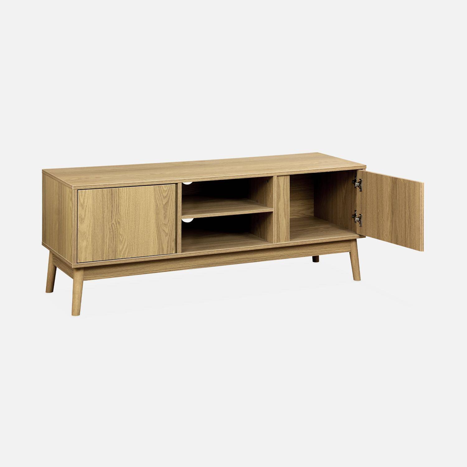 TV stand with 2 doors and 2 storage nooks, 120x39x48cm - Dune - Natural wood Photo5
