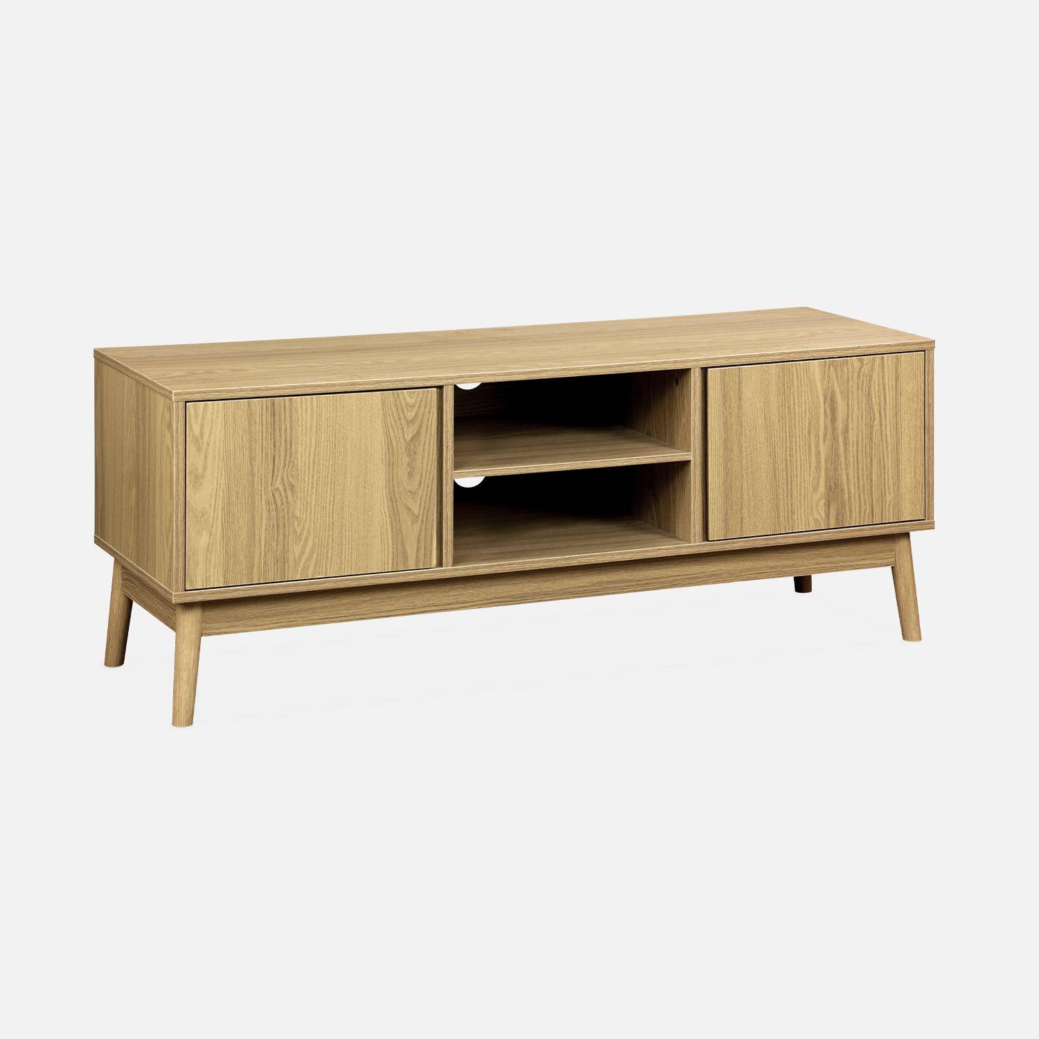 TV stand with 2 doors and 2 storage nooks, 120x39x48cm - Dune - Natural wood Photo3