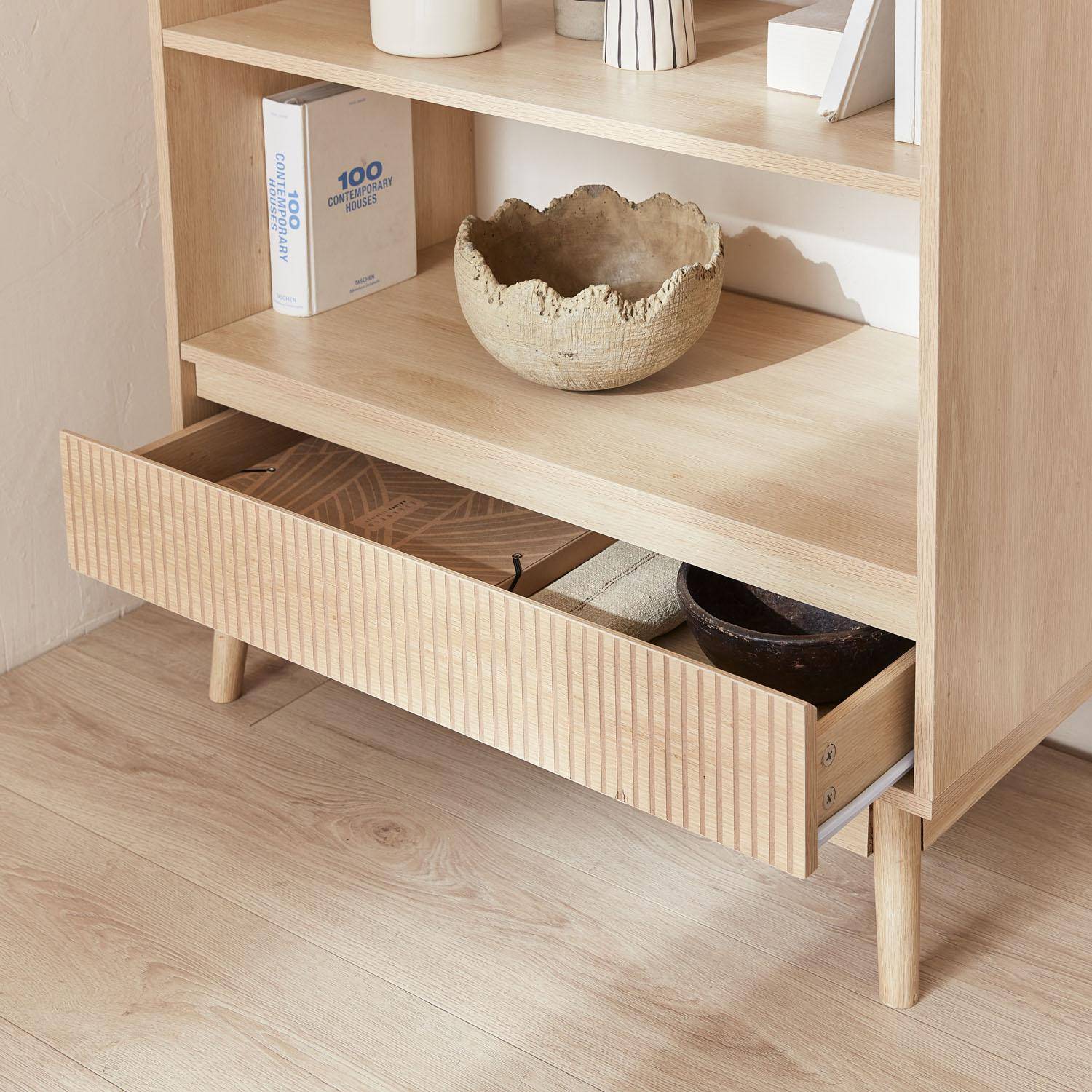 3-level bookshelf with drawer, wood decor, L80xW39.5xH120cm,sweeek,Photo2