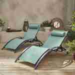Duo de bains de soleil aluminium - Louisa Vert de gris - Transats aluminium et textilène Photo1