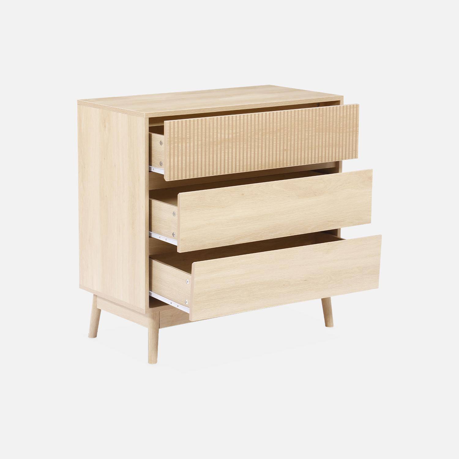 Grooved wood detail 3-drawer chest, 80x40x80cm - Linear - Natural Wood colour Photo5