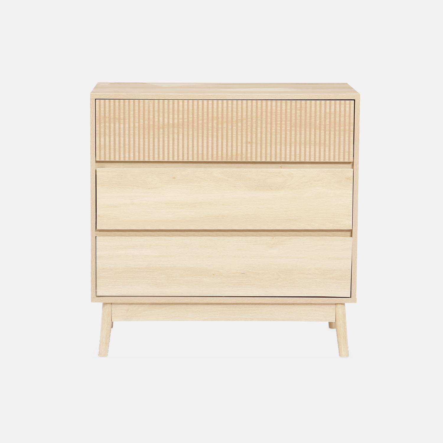 Grooved wood detail 3-drawer chest, 80x40x80cm - Linear - Natural Wood colour Photo4