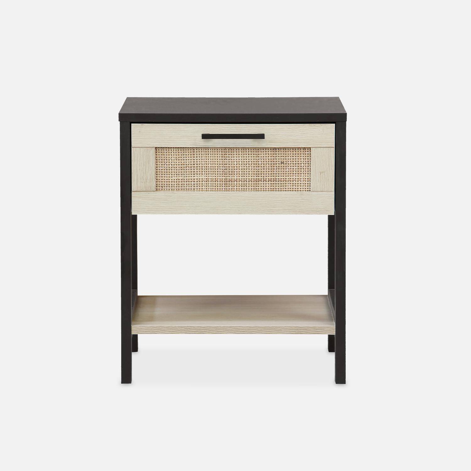 Black and cane bedside table 40 x 40 x 48cm - Bianca - 1 drawer, 1 shelf Photo3