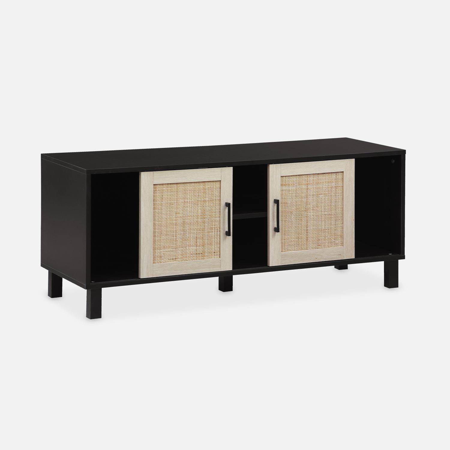 TV meubel met webbing en zwart houteffect, 115 x 40 x 48cm, 2 compartimenten met schuifdeurtjes,sweeek,Photo5