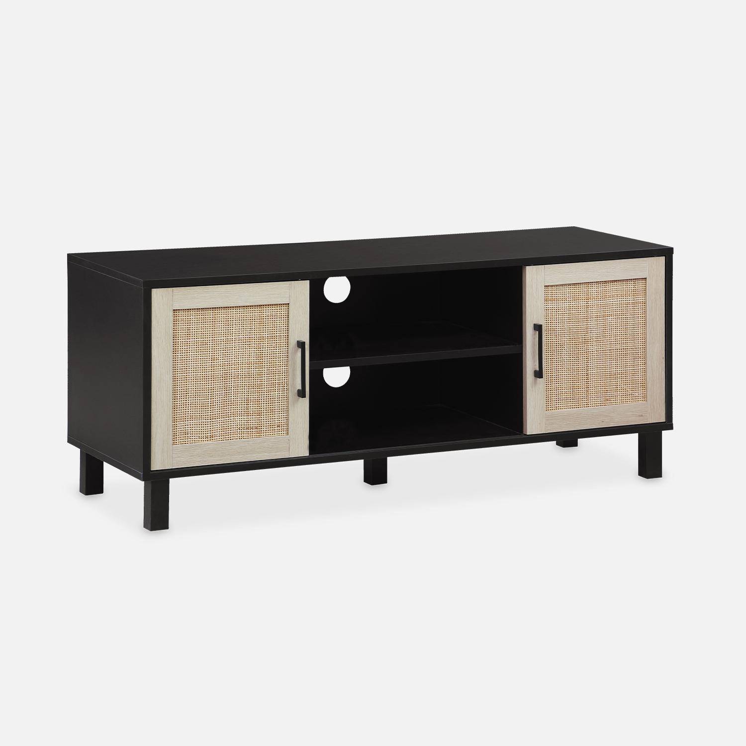 TV meubel met webbing en zwart houteffect, 115 x 40 x 48cm, 2 compartimenten met schuifdeurtjes Photo3
