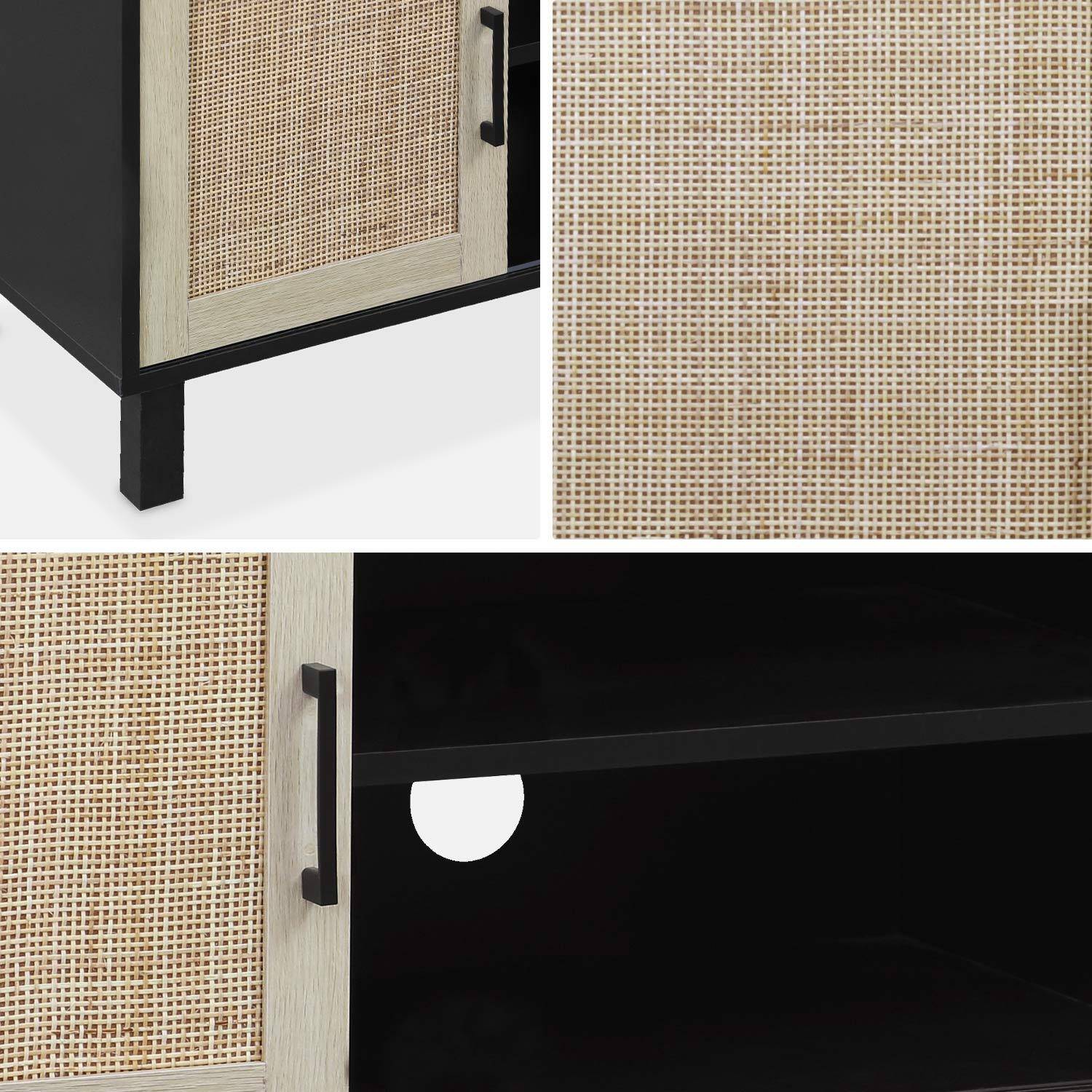TV meubel met webbing en zwart houteffect, 115 x 40 x 48cm, 2 compartimenten met schuifdeurtjes,sweeek,Photo6