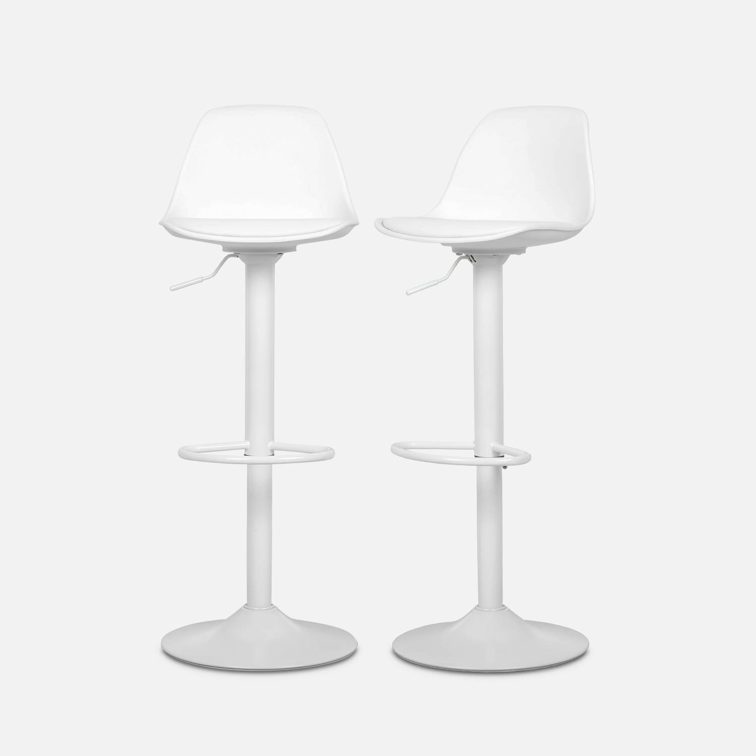 Pair of faux leather, rounded backrest, adjustable bar stools, White | sweeek