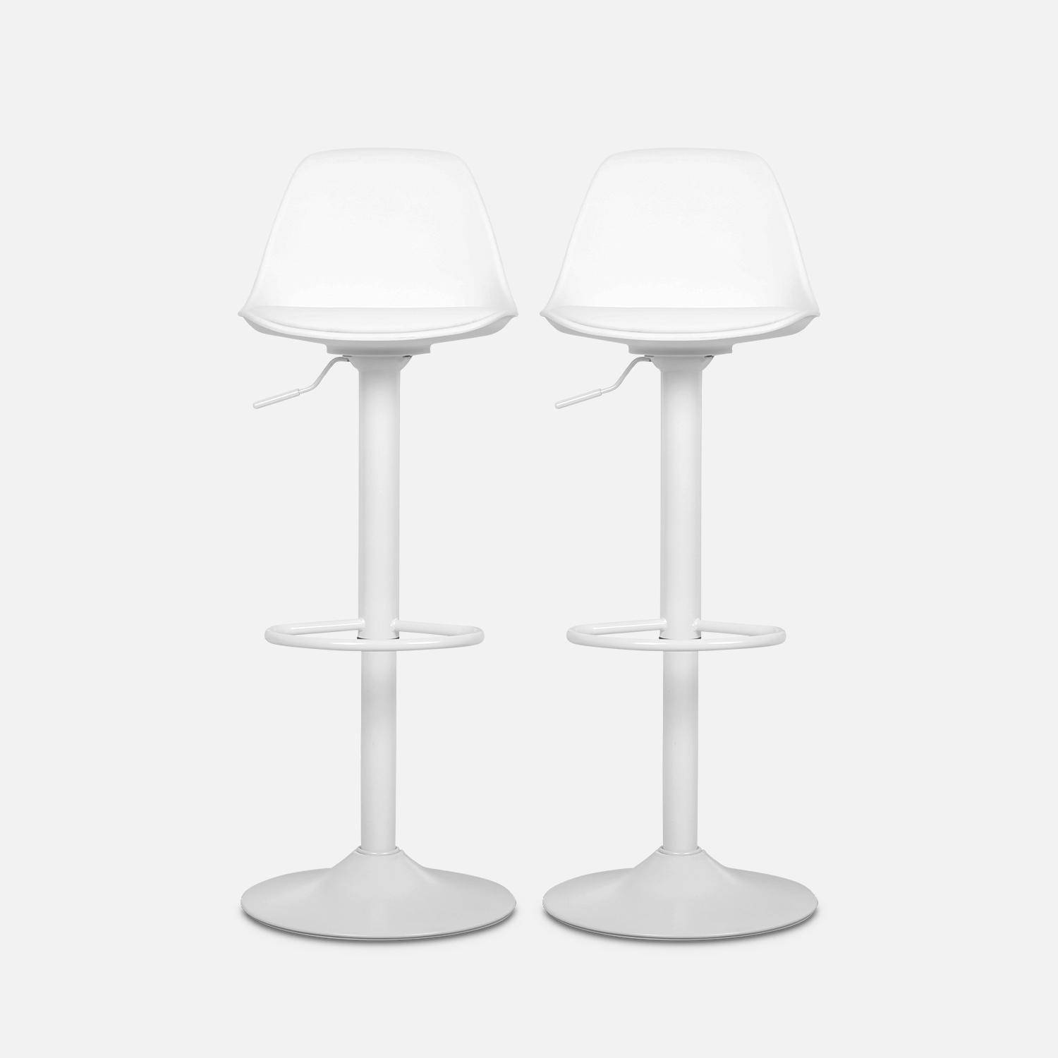 Pair of faux leather, rounded backrest, adjustable bar stools, seat height 61.5 - 83.5cm - Noah - White,sweeek,Photo3