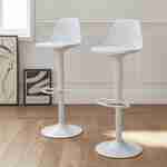 Pair of faux leather, rounded backrest, adjustable bar stools, seat height 61.5 - 83.5cm - Noah - White Photo1