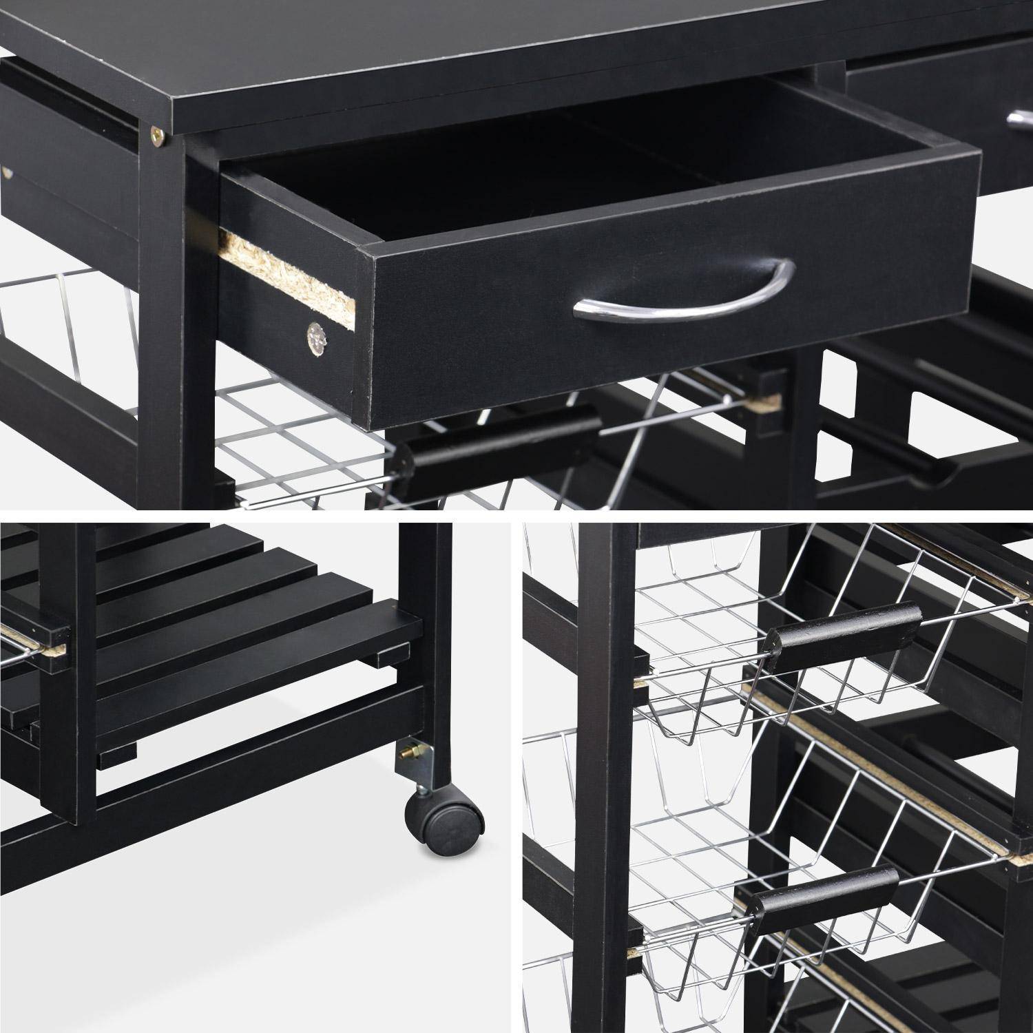 Wood-Effect Kitchen Cart with Wheels - 65x35 cm, black,sweeek,Photo6