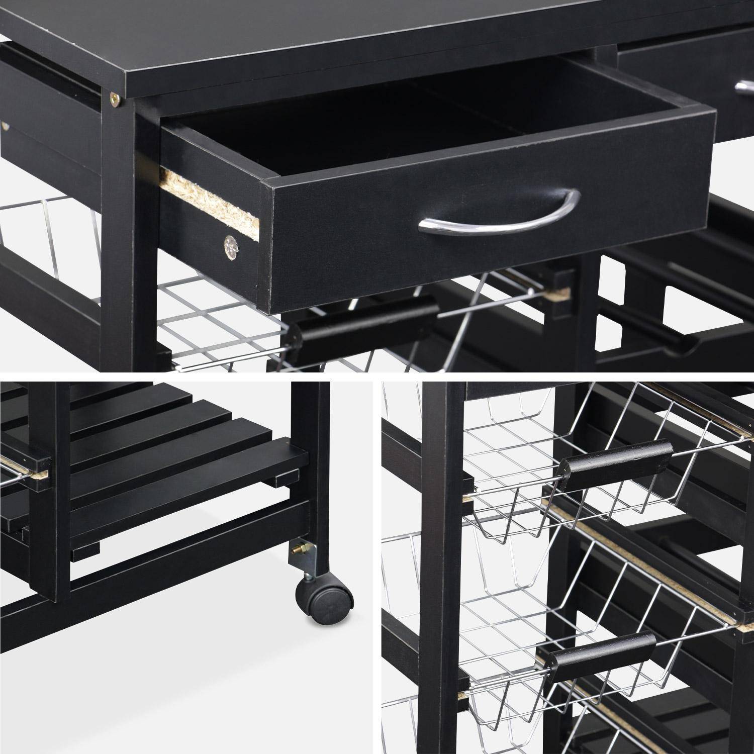 Carrello da cucina con ruote nero 35x20x70