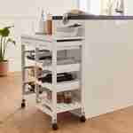 Aparador de cozinha branco, carrinho com rodízios - Charlotte - 2 gavetas, 3 cestos, 2 suportes para garrafas, 1 prateleira Photo2