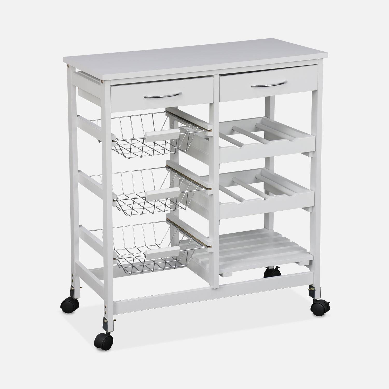 Wood-Effect Kitchen Cart with Wheels - 65x35 cm, white Photo6