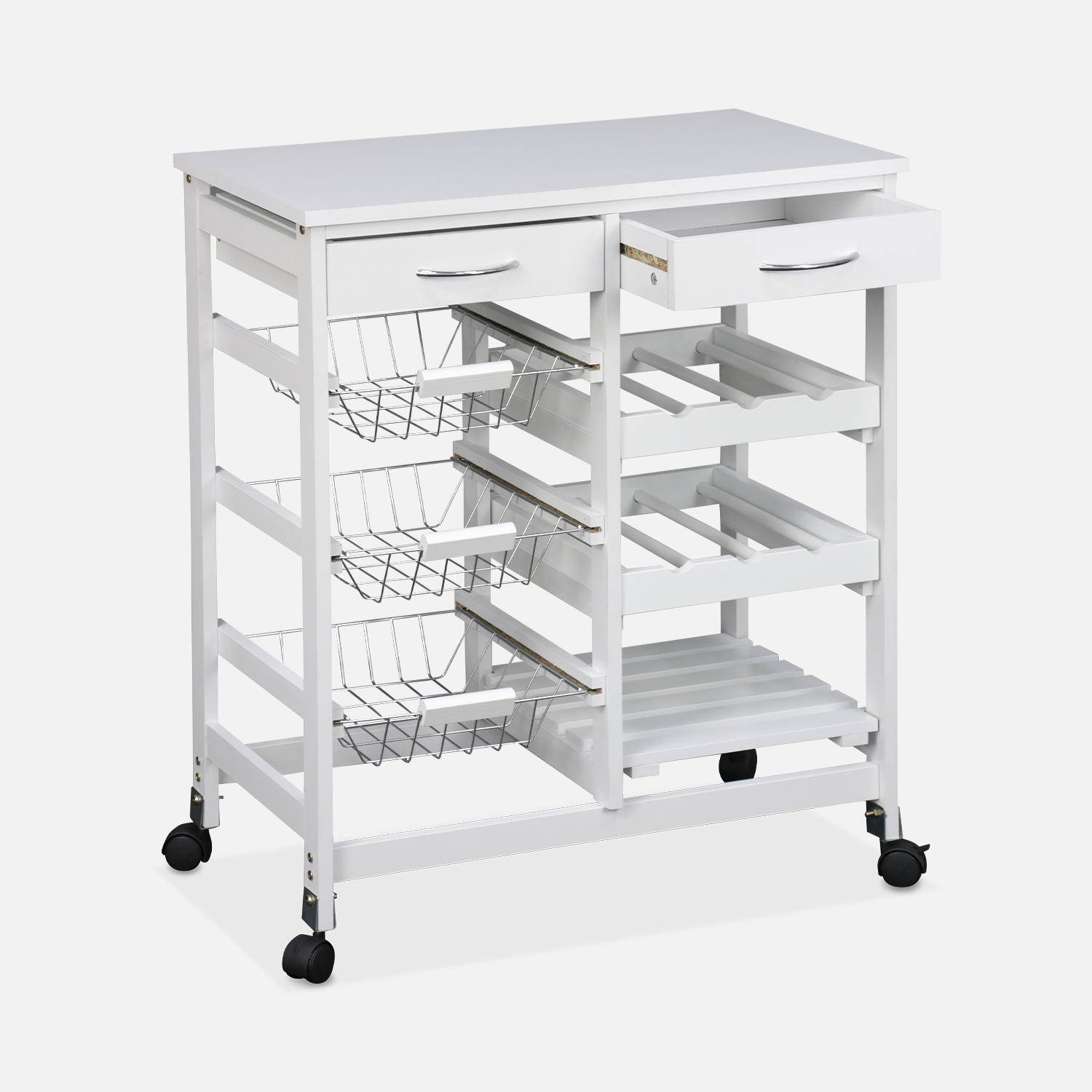 Wood-Effect Kitchen Cart with Wheels - 65x35 cm, white Photo5