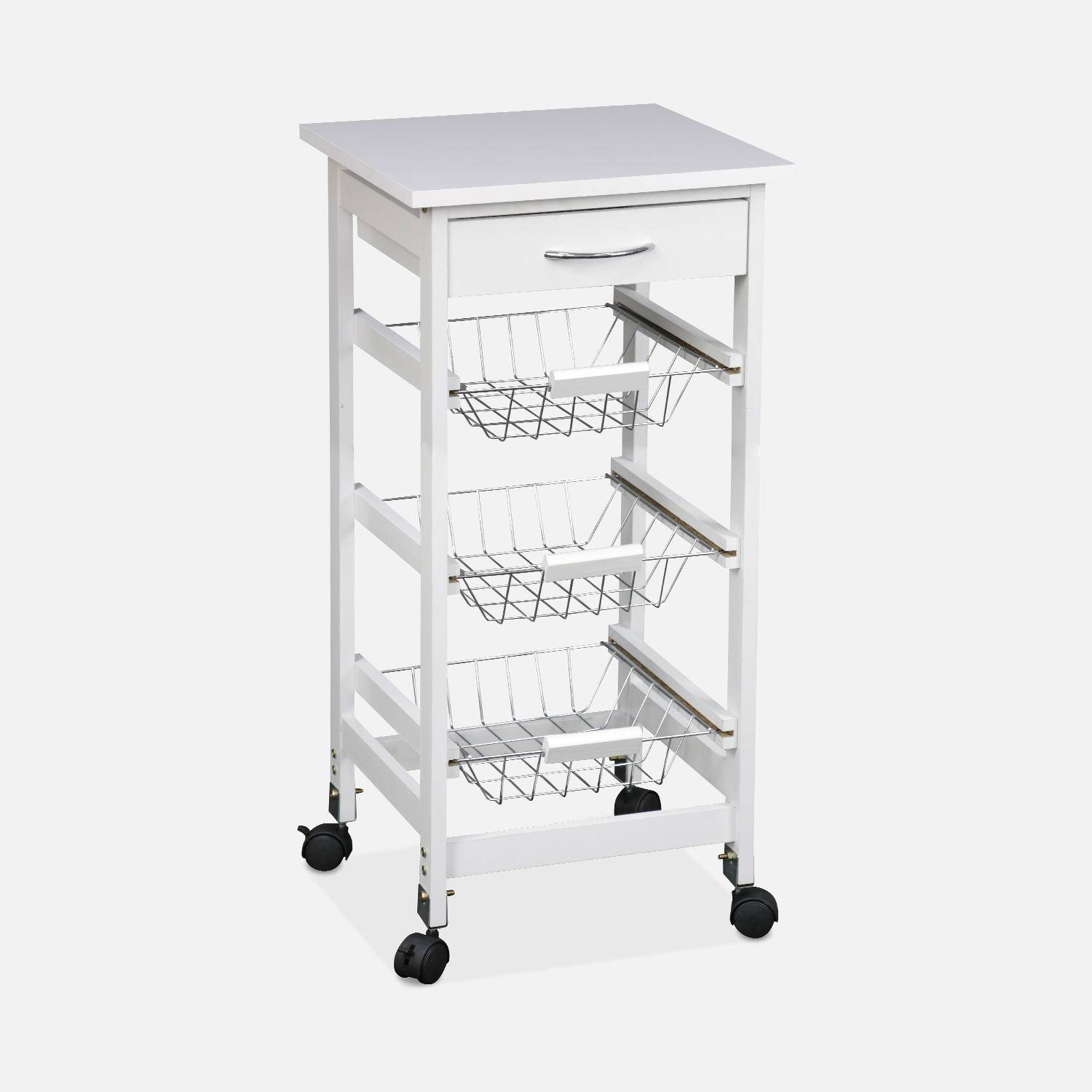 Wood-Effect Kitchen Cart with Wheels - 37x37cm, white Photo3