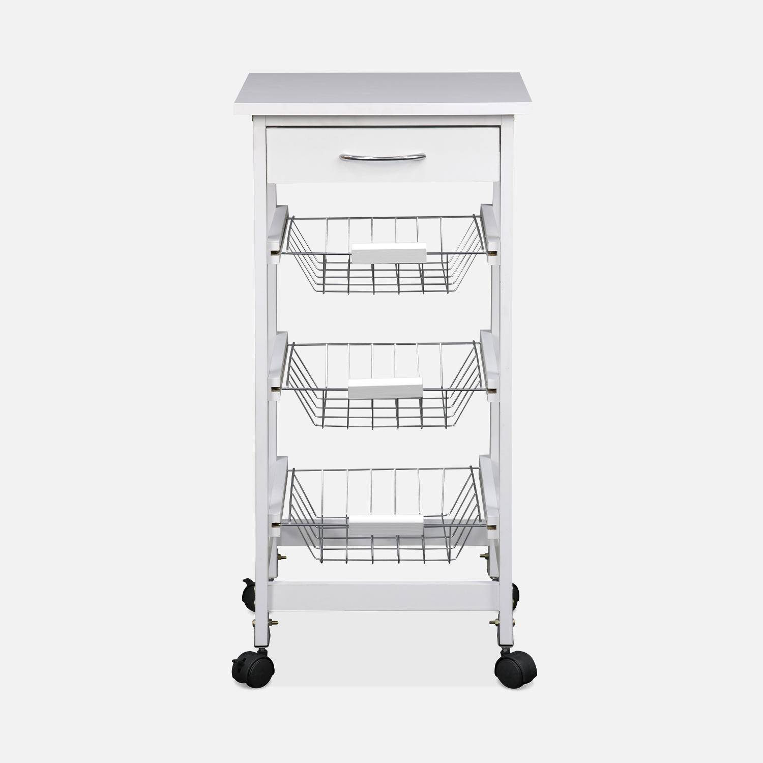 Wood-Effect Kitchen Cart with Wheels - 37x37cm, white Photo4