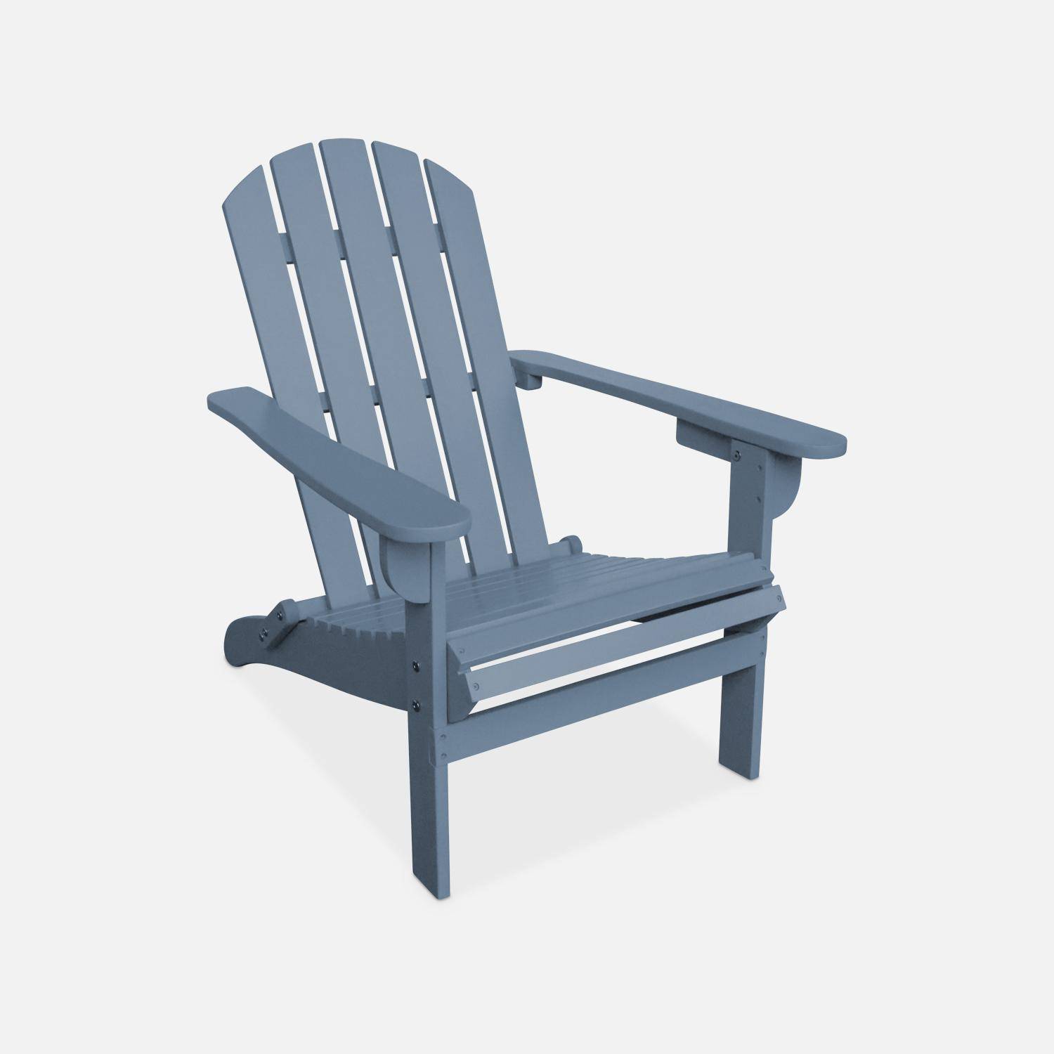 Fauteuil de jardin en bois - Adirondack Salamanca bleu grisé - Eucalyptus FSC, chaise de terrasse retro, siège de plage  Photo1