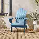 Poltrona da giardino in legno Adirondack Salamanca di colore Blu - Eucalipto FSC, sedia a sdraio retrò, seduta da spiaggia pieghevole  Photo2
