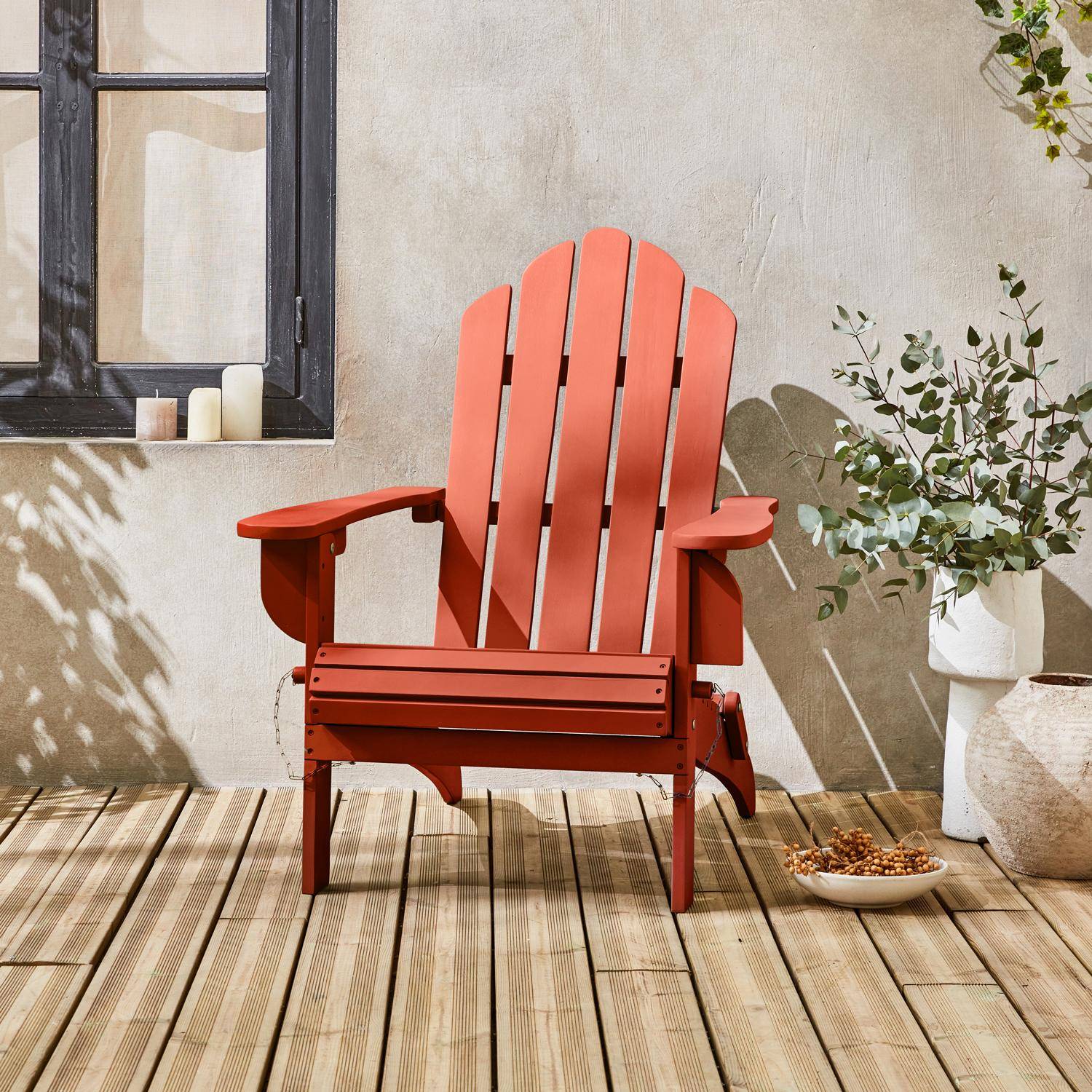 Fauteuil de jardin en bois peint - Adirondack Salamanca terracotta - Eucalyptus FSC, chaise de terrasse rétro, siège de plage pliable Photo2