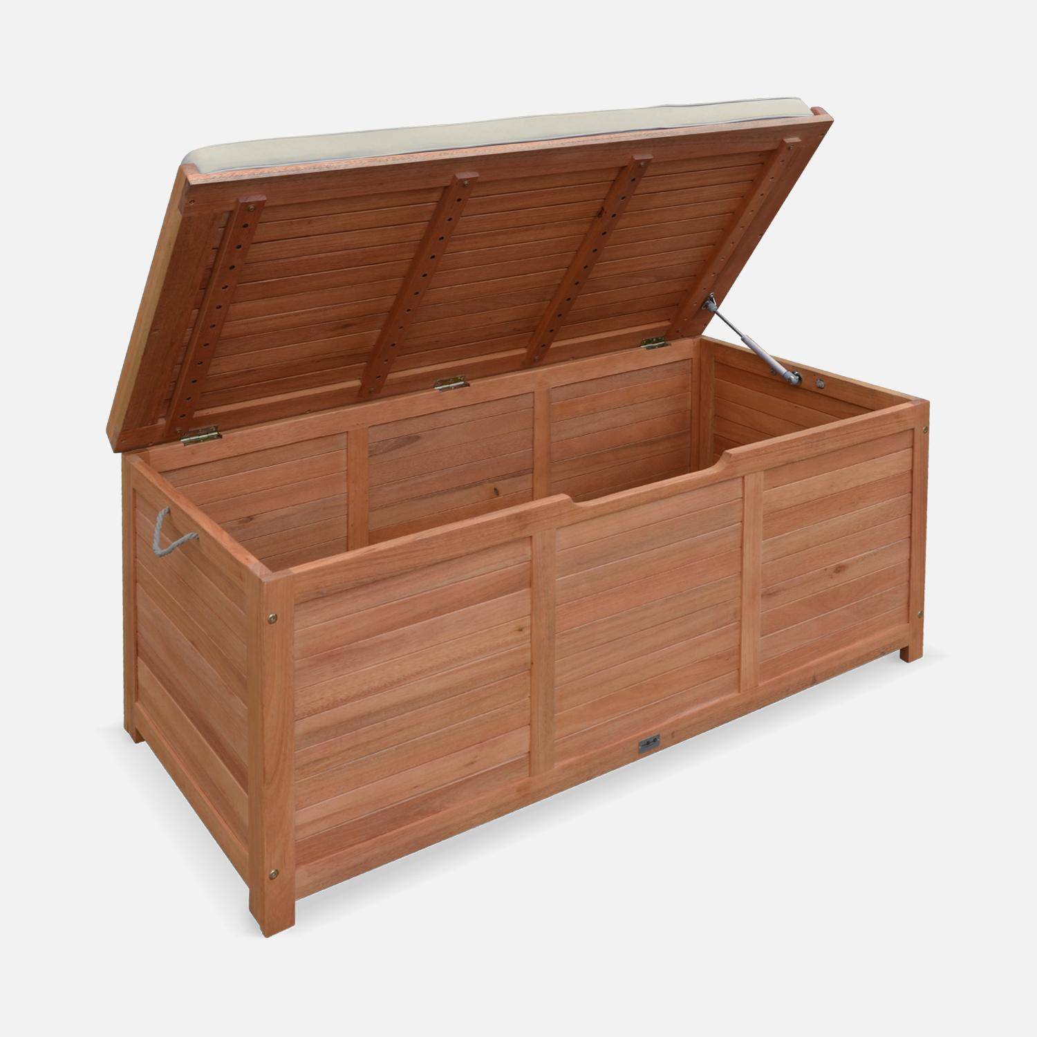 Baú de madeira em madeira 200L - Caja beige - Almofadas de armazenamento de 125x60cm com cilindro e manípulos,sweeek,Photo4