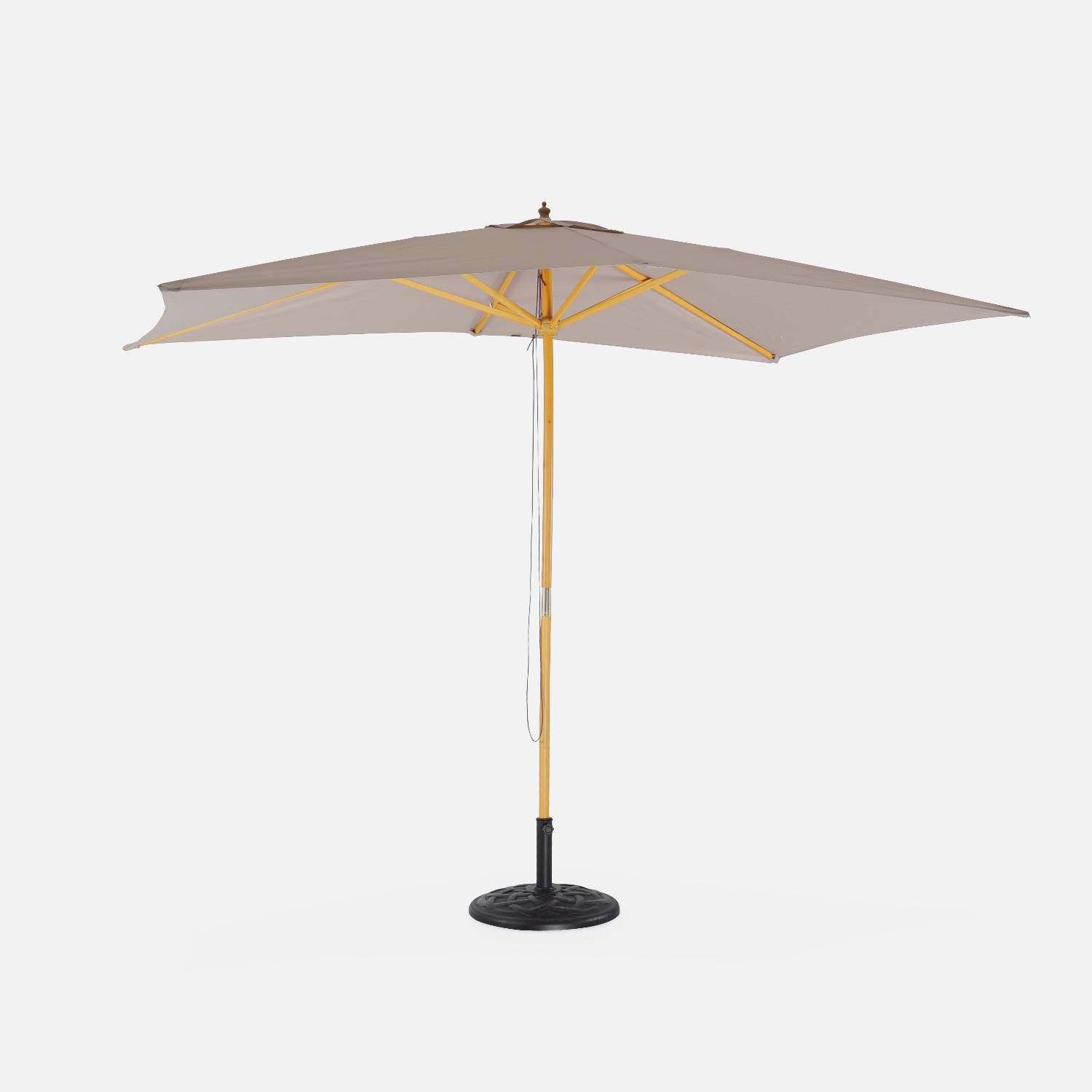 Straight rectangular wooden parasol 2x3m, Beige | sweeek