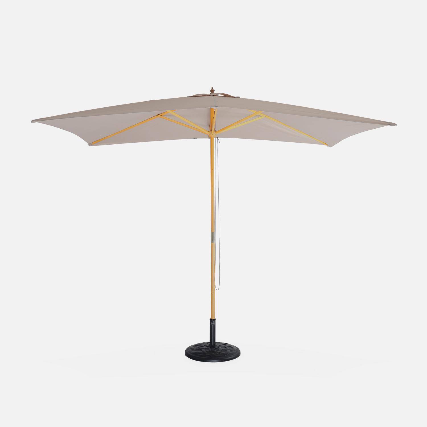 Straight rectangular wooden parasol 2x3m - adjustable central mast in wood and hand pulley opening - Cabourg - Beige Photo2