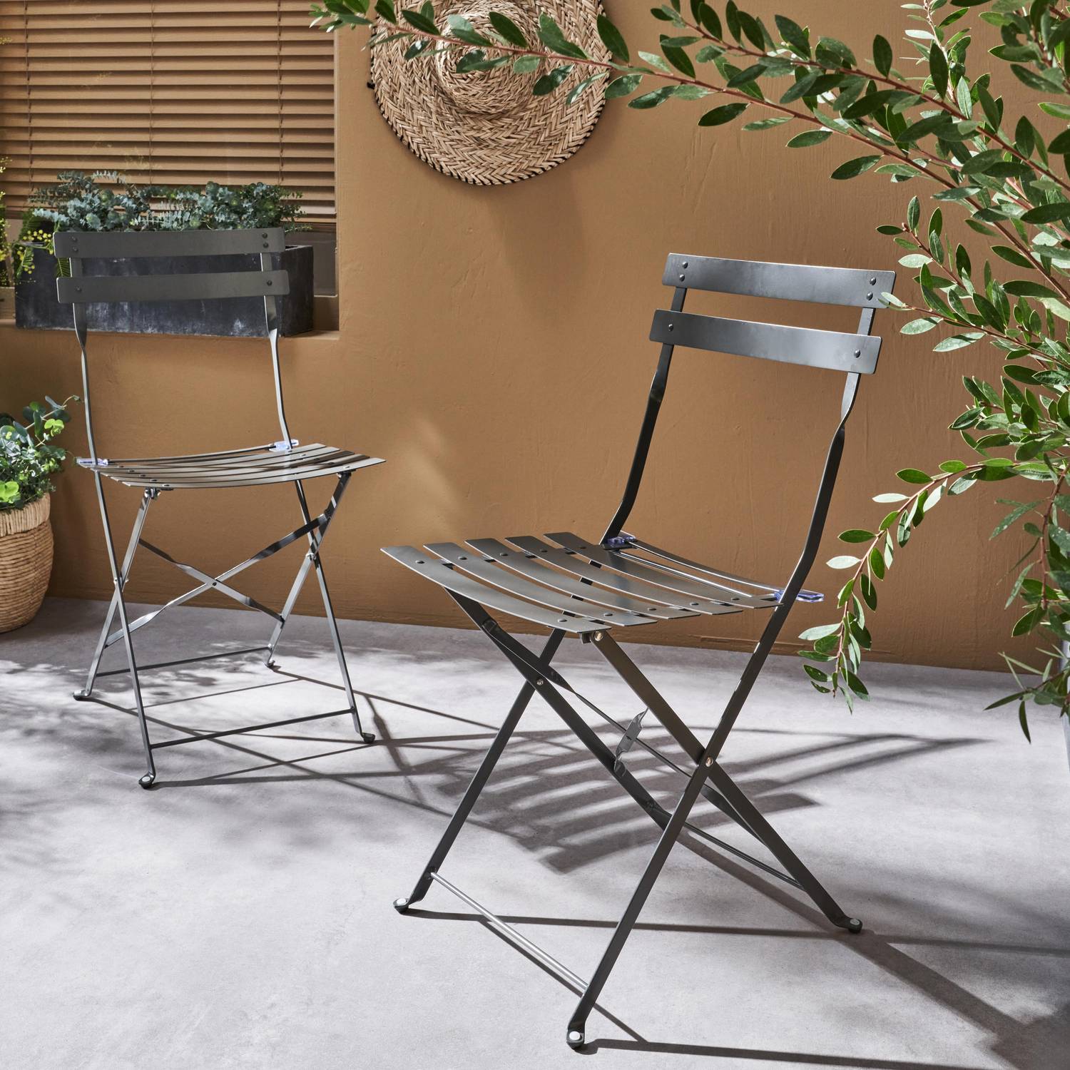 Lote de 2 sillas de jardín plegables - Emilia Antracita - Acero termolacado Photo1