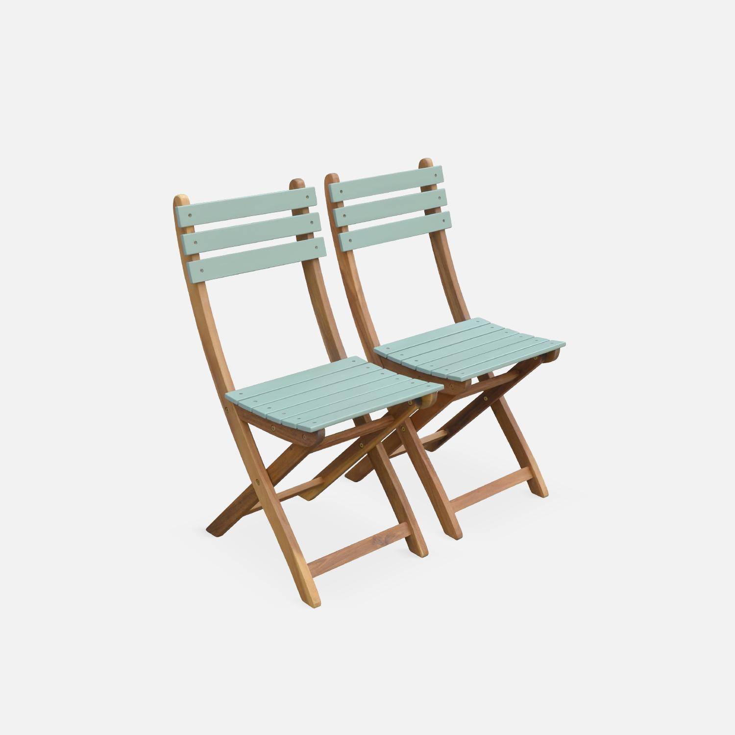Conjunto de jardim de madeira Bistro 60x60cm - Barcelona - verde cinza, mesa dobrável bicolor quadrada com 2 cadeiras dobráveis, acácia Photo5