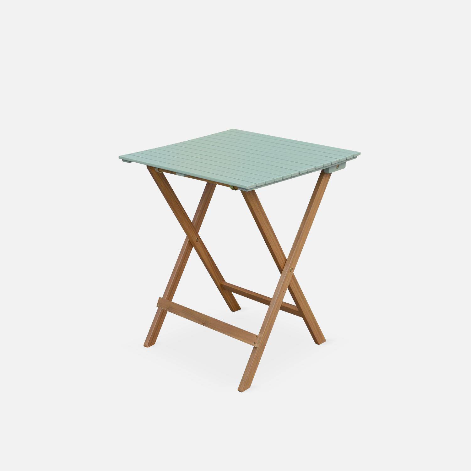 Conjunto de jardim de madeira Bistro 60x60cm - Barcelona - verde cinza, mesa dobrável bicolor quadrada com 2 cadeiras dobráveis, acácia Photo6