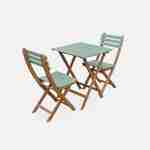 Table de jardin bistrot en bois 60x60cm - Barcelona bois/vert de gris - pliante bicolore carrée acacia avec 2 chaises pliables Photo1