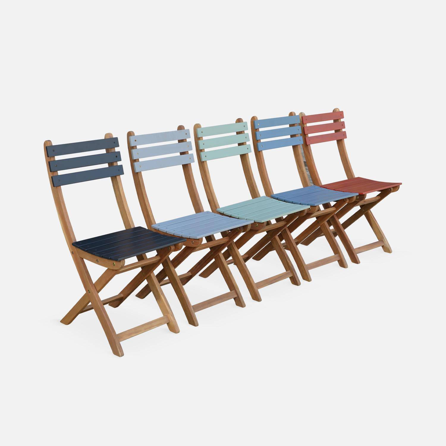 Conjunto de jardim de madeira Bistro 60x60cm - Barcelona - verde cinza, mesa dobrável bicolor quadrada com 2 cadeiras dobráveis, acácia Photo8