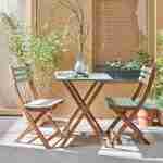 Bistro-Gartentisch aus Holz 60x60cm - Barcelona Holz / graugrün - zweifarbig quadratisch Klappbar aus Akazie mit 2 Klappstühlen Photo1