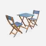 Bistro-Gartentisch aus Holz 60x60cm - Barcelona Holz / blaugrau - zweifarbig quadratisch Klappbar aus Akazie mit 2 Klappstühlen Photo4